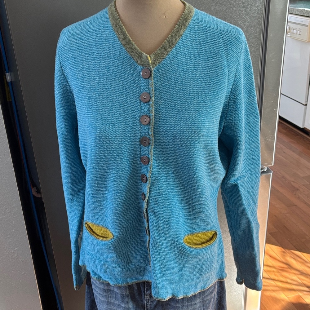 Sundance Blue and Green Cardigan Sweater. Size Large